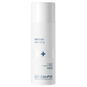 Bilde av Skinbetter Science Refresh Oxygen Infusion Wash FACE i en elegant flaske, presentert med bakgrunn av naturlige ingredienser som glykolsyre, melkesyre og salisylsyre, som fremhever produktets rensende og eksfolierende egenskaper