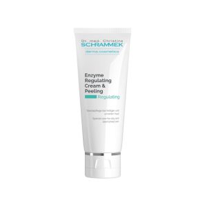 Bilde av Dr. Schrammek Enzyme Regulating Cream & Peeling produkt, fremstilt på en hvit bakgrunn som understreker produktets eksfolierende og hudberoligende egenskaper