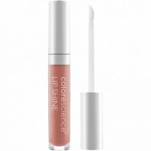 Colorescience Lip Shine SPF 35 Champagne farge, vist i en elegant emballasje på en subtil, glitrende bakgrunn