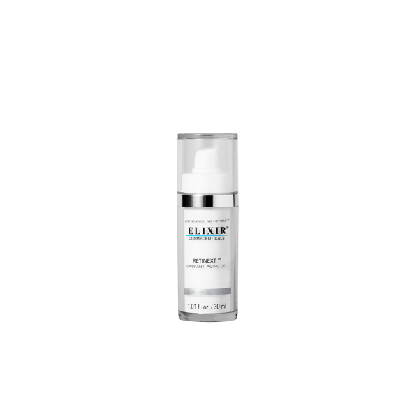 Bilde av Elixir Retinext Daily Anti-Aging Face Gel, vist i en elegant emballasje, perfekt for nattlig hudpleierutine.