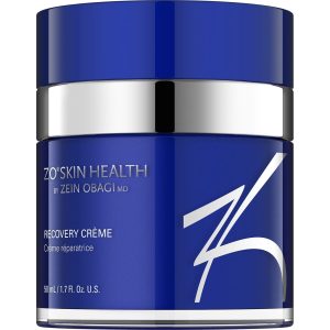 "Beholder av ZO Skin Health Recovery Creme på en ren bakgrunn, perfekt for å vise produktets rike og nærende egenskaper for sensitiv eller tørr hud."